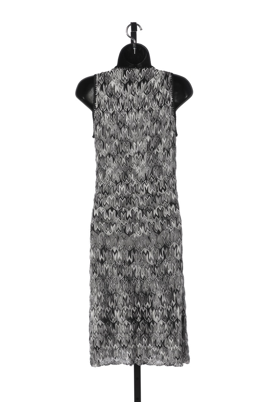 Missoni Black & White Printed Tie Front Button Up Sleeveless Midi Dress