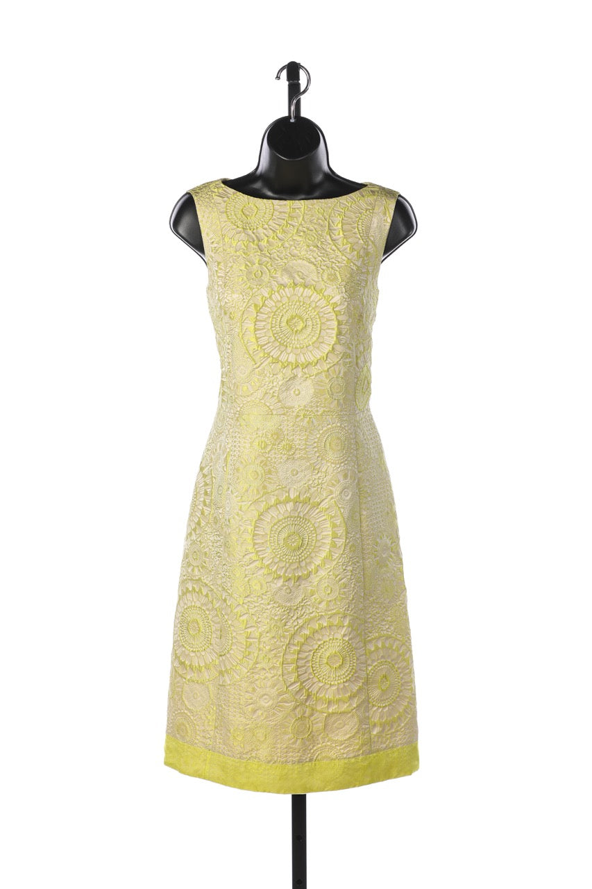 Doncaster Collection Bright Yellow & Beige Textured Sleeveless Knee Length Dress NWT