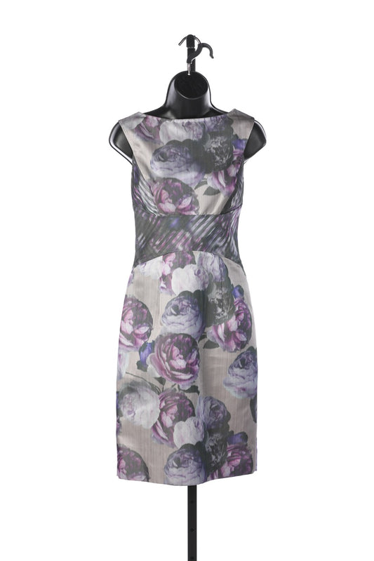 Pamella Roland  Purple Floral/Prints Sleeveless Knee Length Dress