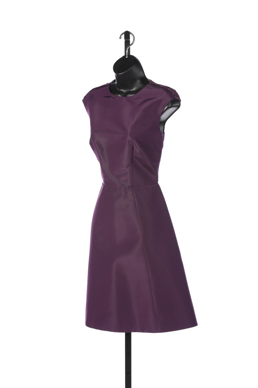 Monique Lhuillier Silk Purple Cap Sleeve Lace Back A-Line Knee-Length Dress