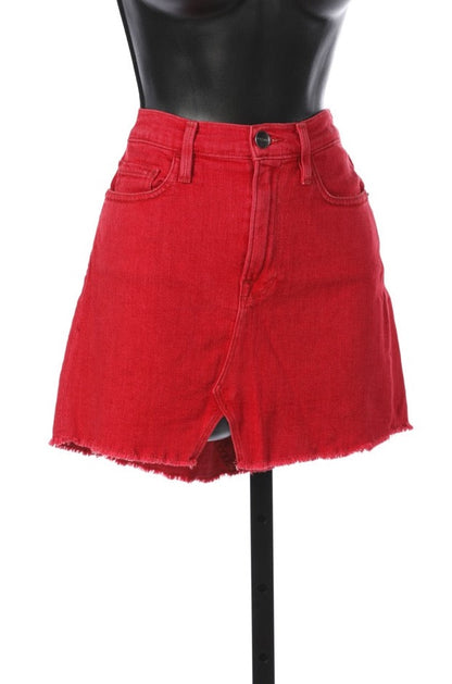 Frame Denim Red Mini Skirt w Mini Slit at Front