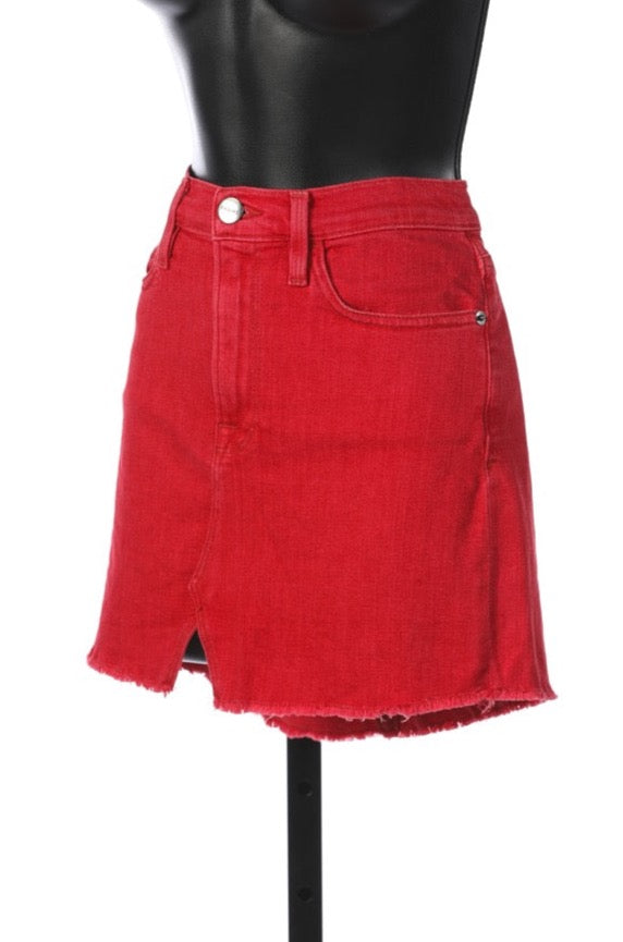 Frame Denim Red Mini Skirt w Mini Slit at Front