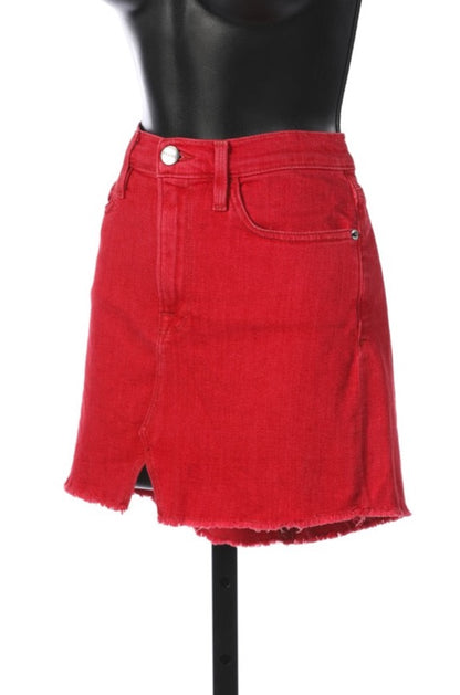 Frame Denim Red Mini Skirt w Mini Slit at Front