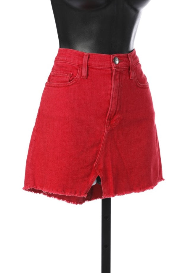 Frame Denim Red Mini Skirt w Mini Slit at Front