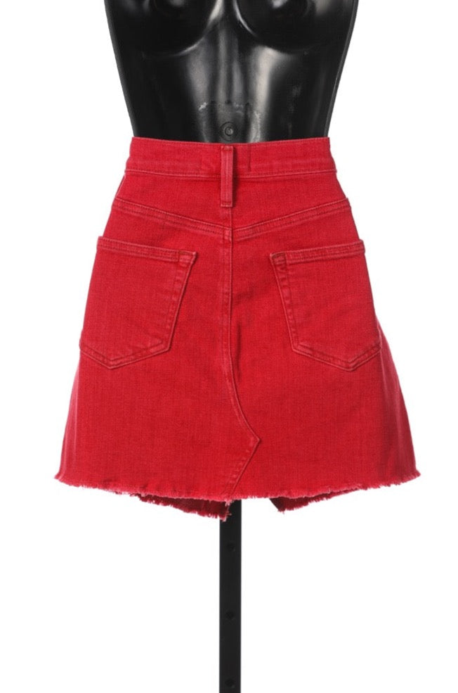 Frame Denim Red Mini Skirt w Mini Slit at Front