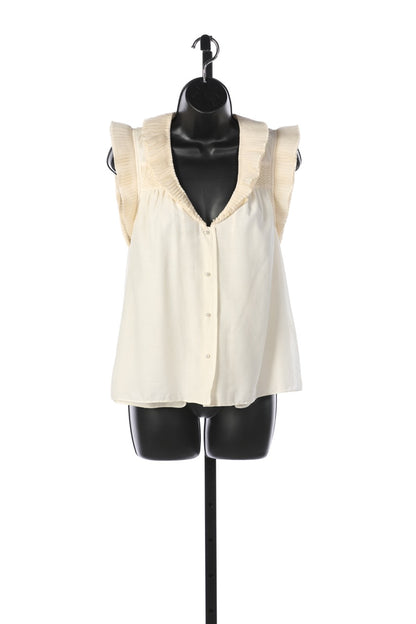 Alice + Olivia Cream Sleeveless Button Down Blouse w/ Pleated Ruffles NWT