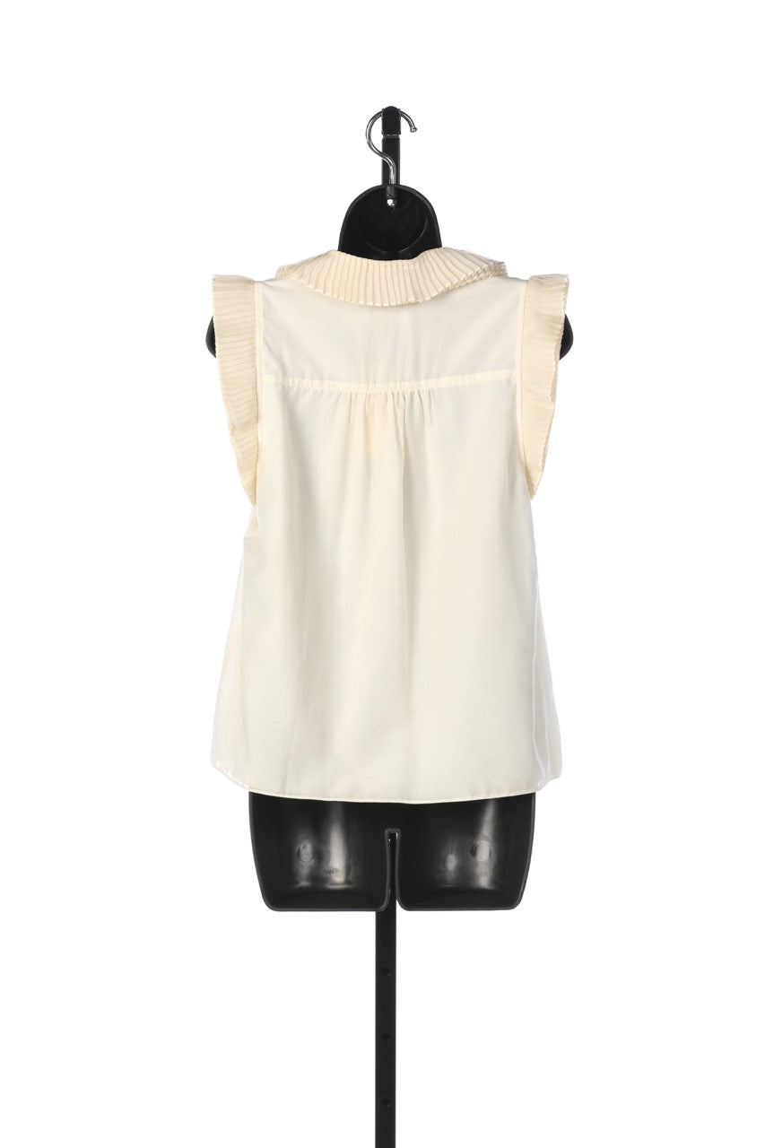 Alice + Olivia Cream Sleeveless Button Down Blouse w/ Pleated Ruffles NWT