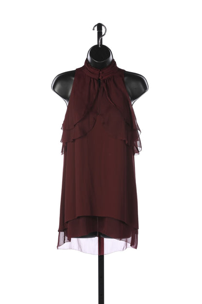 White House Black Market Maroon Chiffon Layered Sleeveless Halter Top