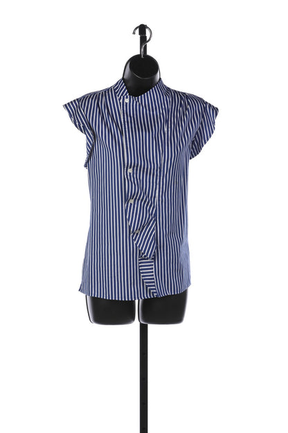 Derek Lam Crosby Blue & White Sailor Sleeveless Button Up Top