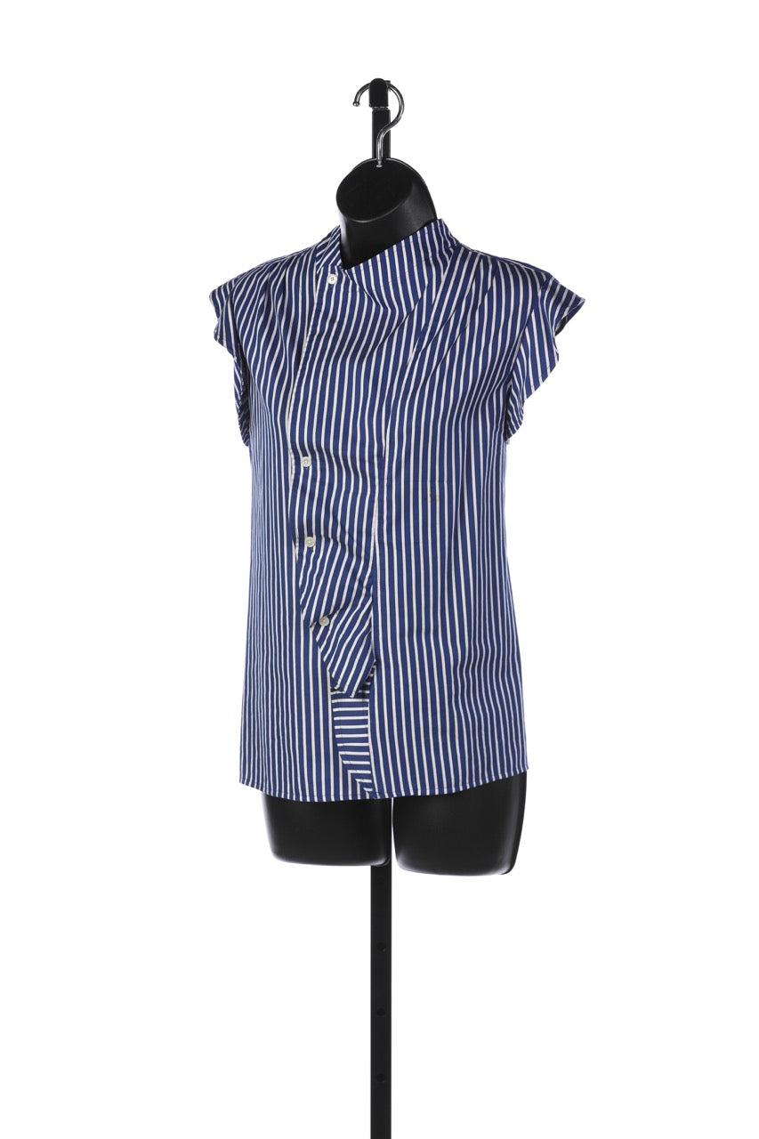 Derek Lam Crosby Blue & White Sailor Sleeveless Button Up Top