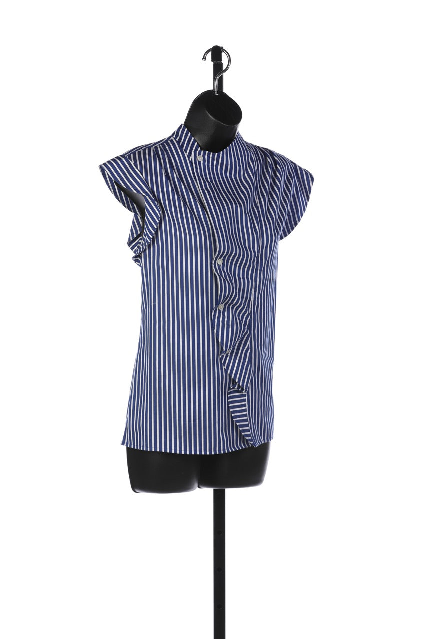 Derek Lam Crosby Blue & White Sailor Sleeveless Button Up Top