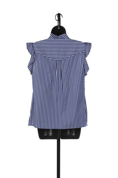 Derek Lam Crosby Blue & White Sailor Sleeveless Button Up Top