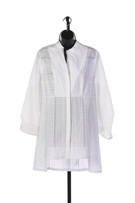 Noon By Noor White Mock Neck Long Sleeve Tunic With Mesh Patterned Cut Outs