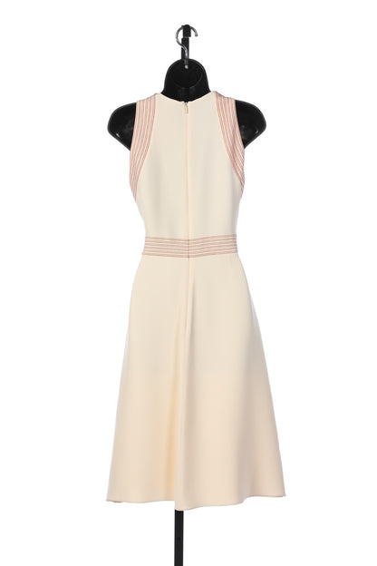 Gucci Silk Cream w Red Stitching V-Neck Sleeveless Midi Dress