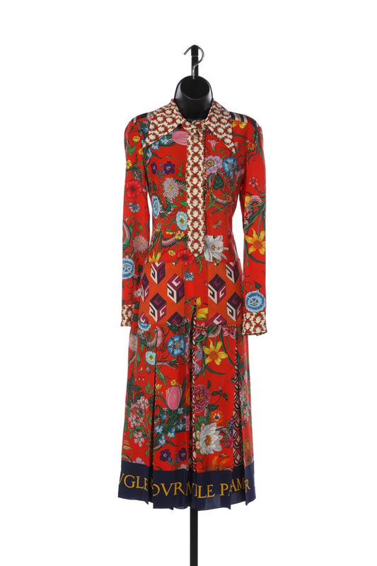 Gucci Orange Floral Patchwork Long Sleeve Dress NWT