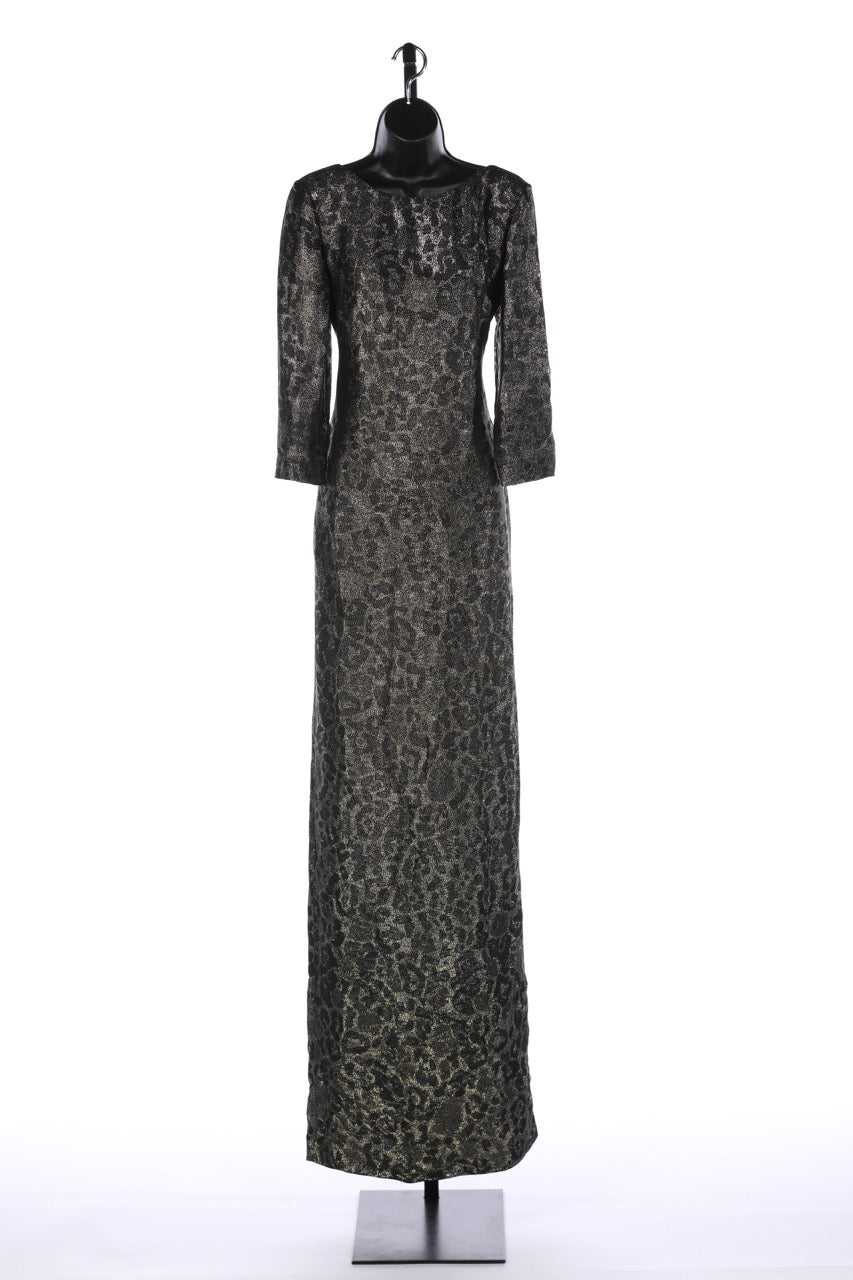 Gucci Black & Silver Leopard Print Full-length Dress w/ 3/4 Sleeves NWT