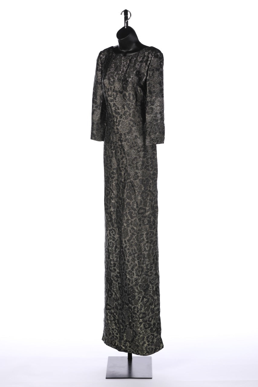 Gucci Black & Silver Leopard Print Full-length Dress w/ 3/4 Sleeves NWT