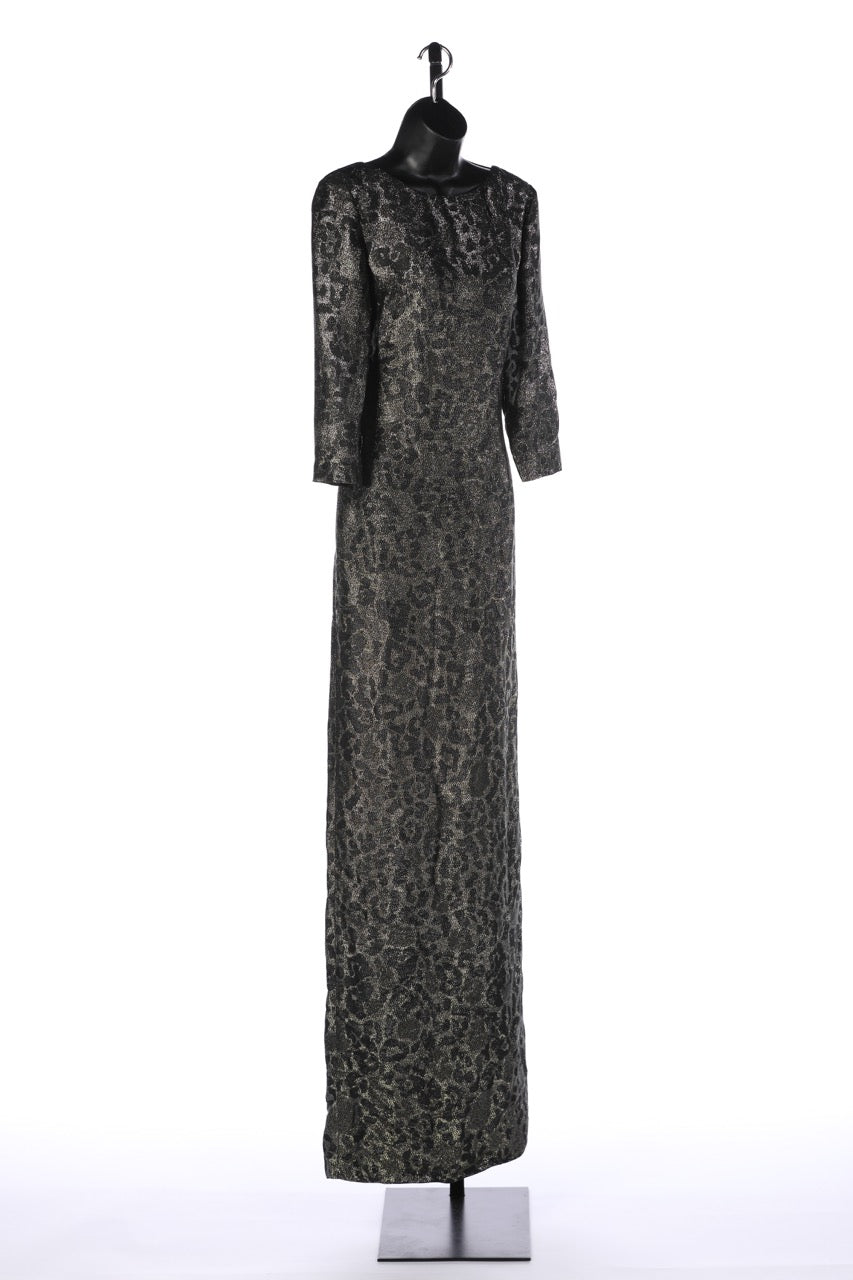 Gucci Black & Silver Leopard Print Full-length Dress w/ 3/4 Sleeves NWT