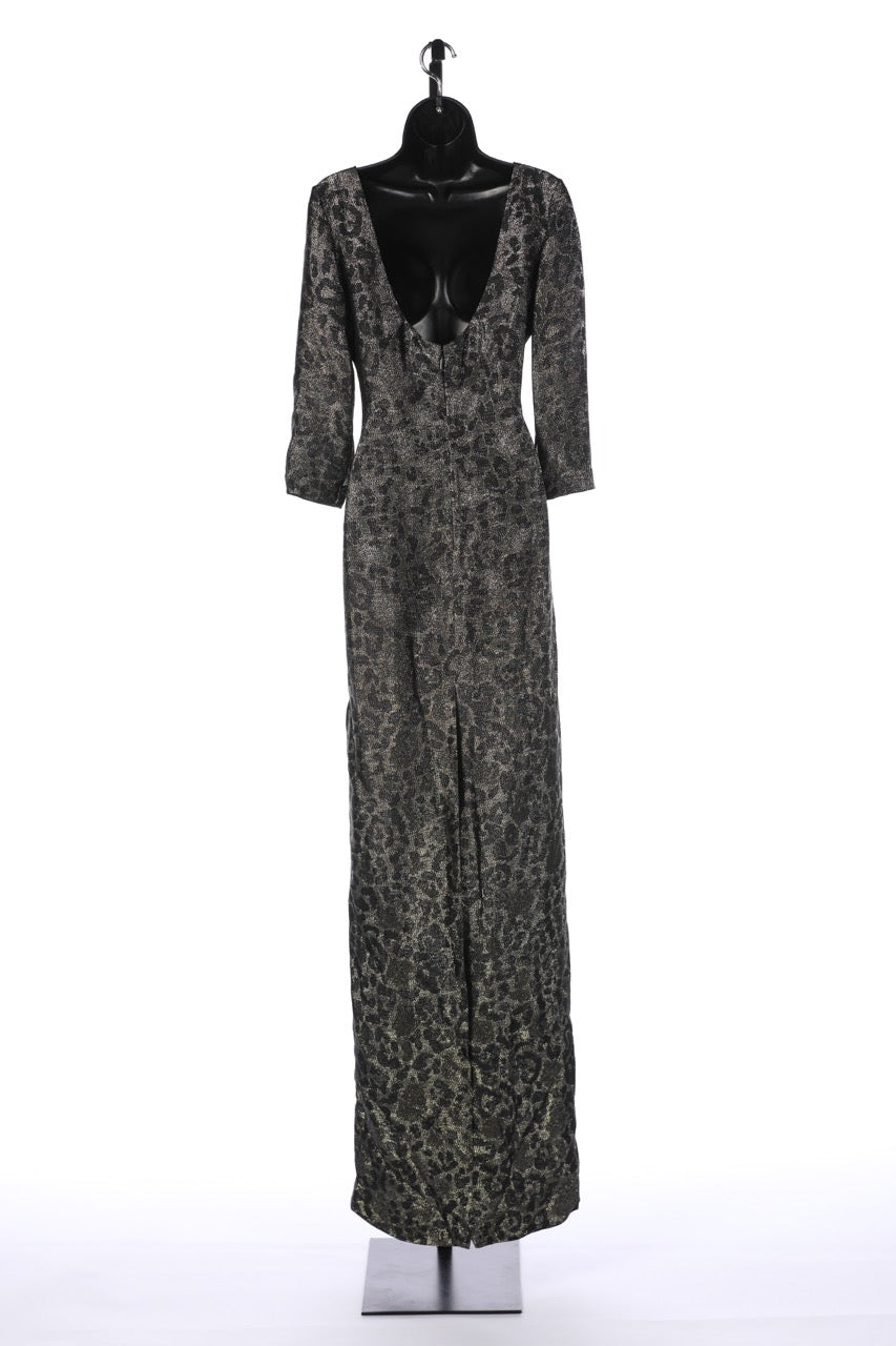 Gucci Black & Silver Leopard Print Full-length Dress w/ 3/4 Sleeves NWT