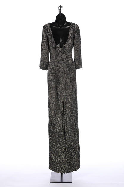 Gucci Black & Silver Leopard Print Full-length Dress w/ 3/4 Sleeves NWT