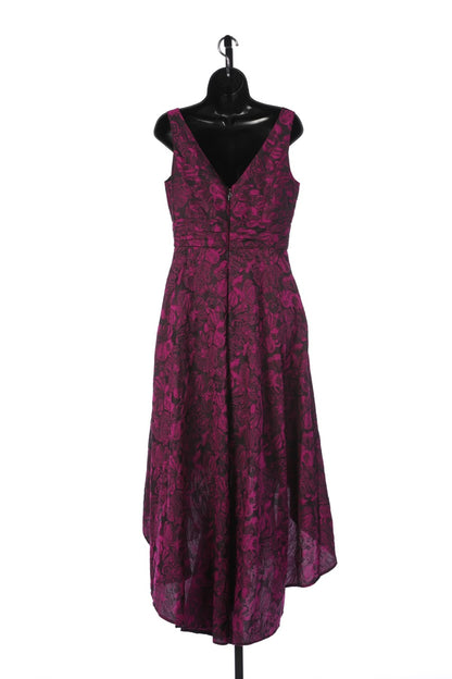 Pamella Roland Pink Purple Floral V-Neck Sleeveless Evening Gown w Asymmetrical Hem