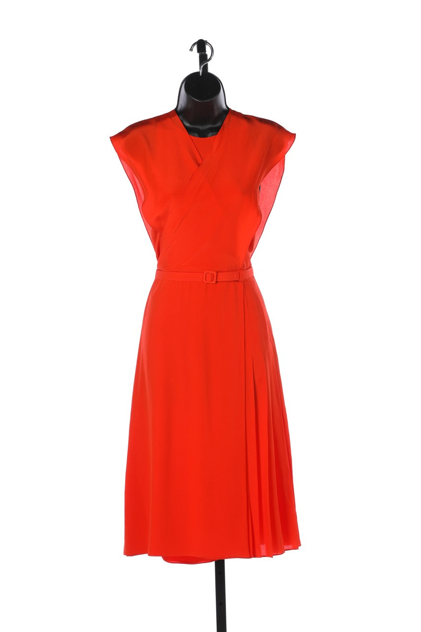 Gucci Orange Silk Sleeveless Tie Waist & Belt Waist Midi Dress