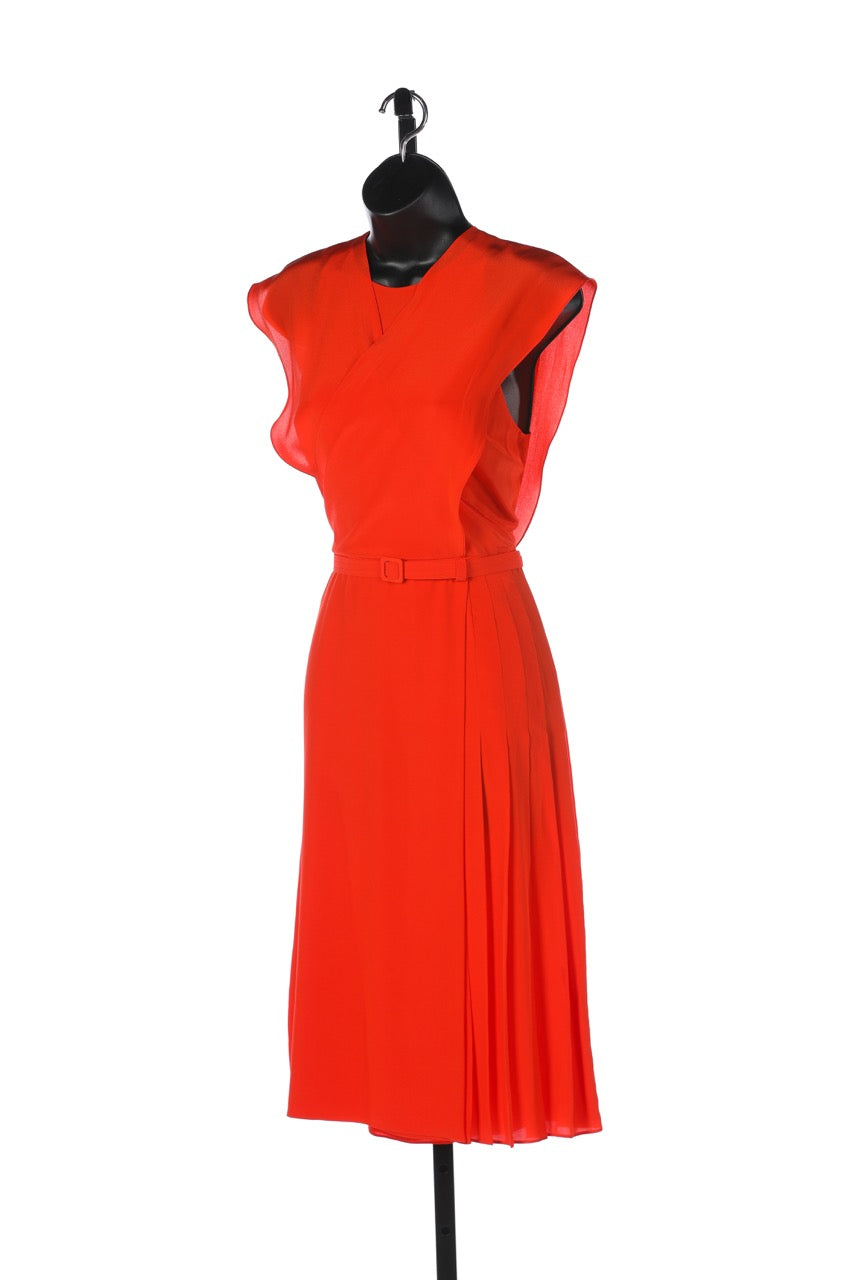 Gucci Orange Silk Sleeveless Tie Waist & Belt Waist Midi Dress