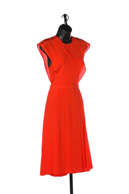 Gucci Orange Silk Sleeveless Tie Waist & Belt Waist Midi Dress