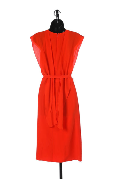 Gucci Orange Silk Sleeveless Tie Waist & Belt Waist Midi Dress