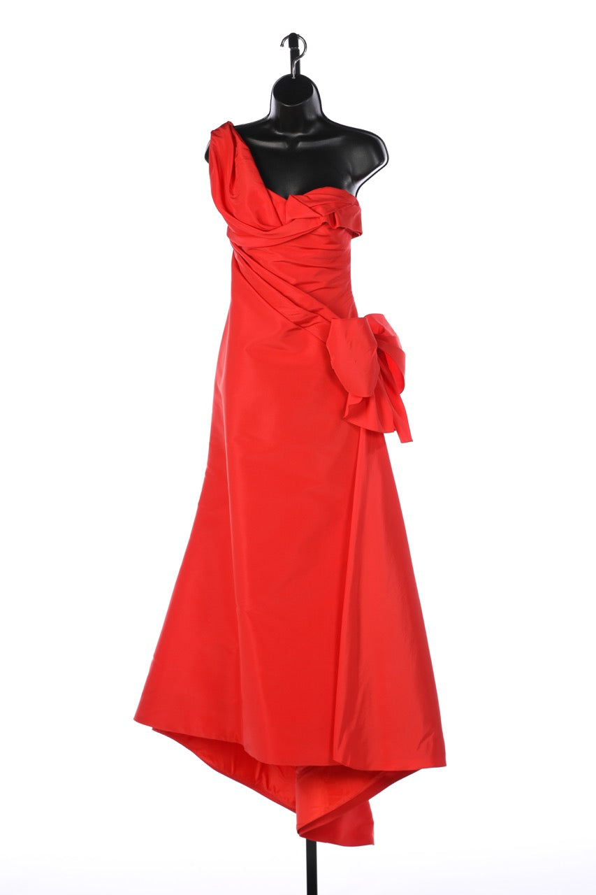 Oscar De La Renta Orange Single Strap Side Bow Tie Flare Full-Length Gown w Built In Bra NWT