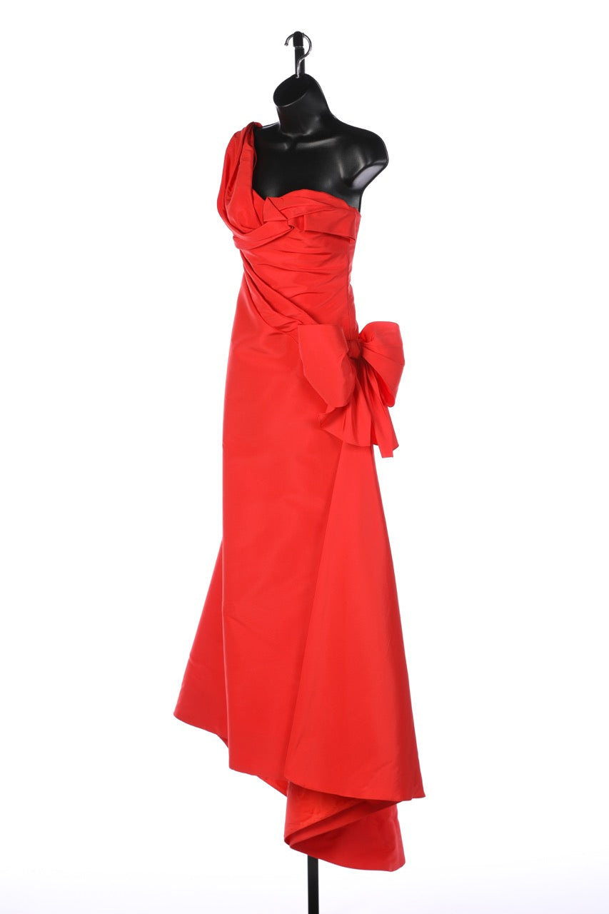 Oscar De La Renta Orange Single Strap Side Bow Tie Flare Full-Length Gown w Built In Bra NWT