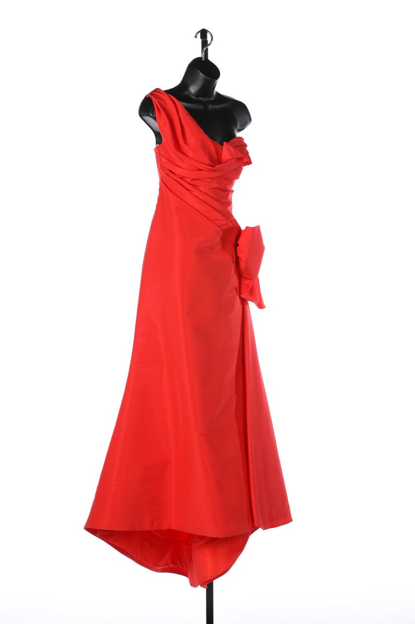 Oscar De La Renta Orange Single Strap Side Bow Tie Flare Full-Length Gown w Built In Bra NWT