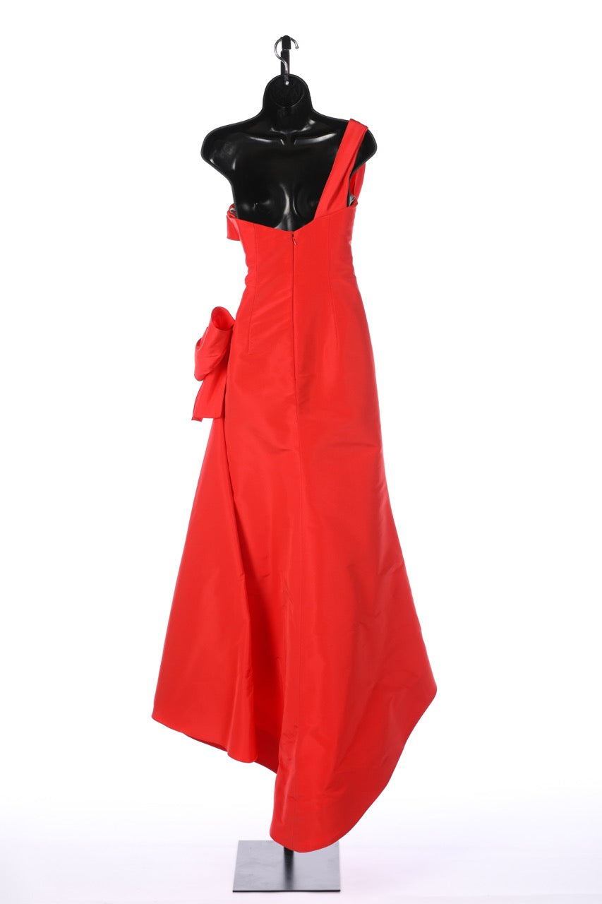 Oscar De La Renta Orange Single Strap Side Bow Tie Flare Full-Length Gown w Built In Bra NWT