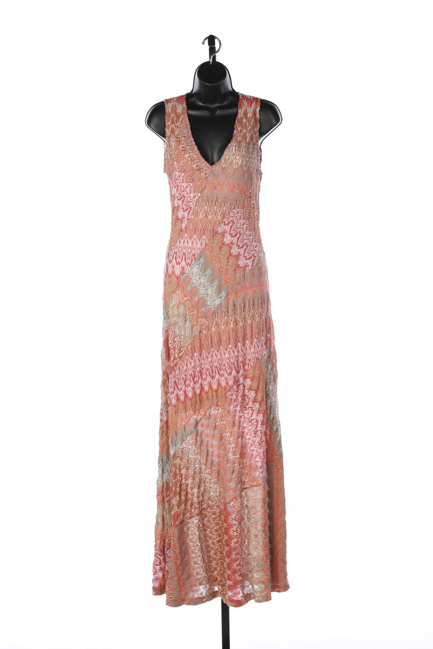 Missoni Orange & Tan Print Full Length Sleeveless Dress w Slip NWT