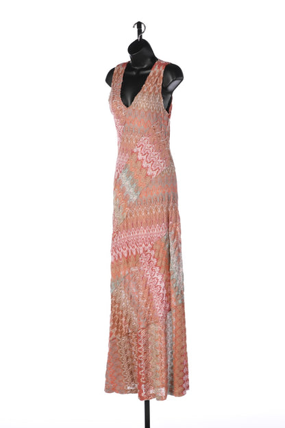 Missoni Orange & Tan Print Full Length Sleeveless Dress w Slip NWT