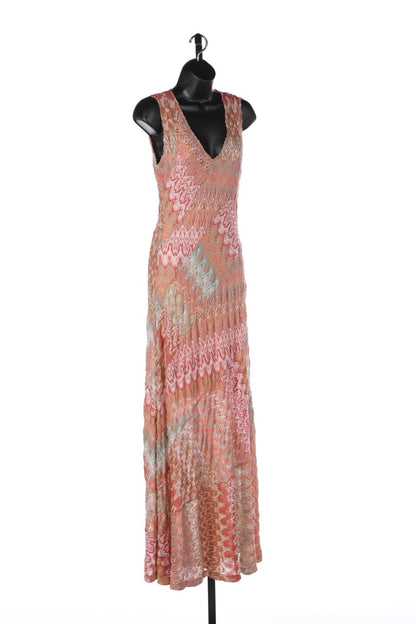 Missoni Orange & Tan Print Full Length Sleeveless Dress w Slip NWT