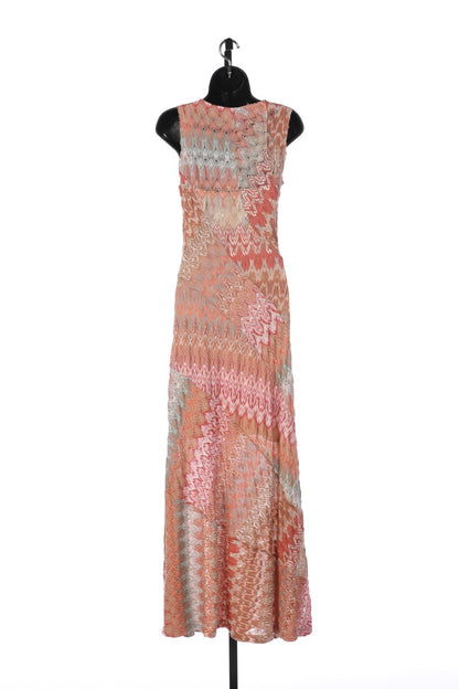 Missoni Orange & Tan Print Full Length Sleeveless Dress w Slip NWT