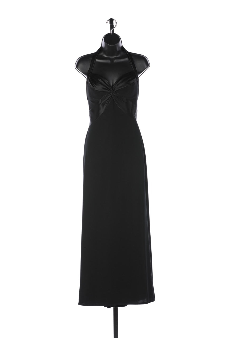 Bob Mackie Black Halterneck Satin Panel Backless Gown