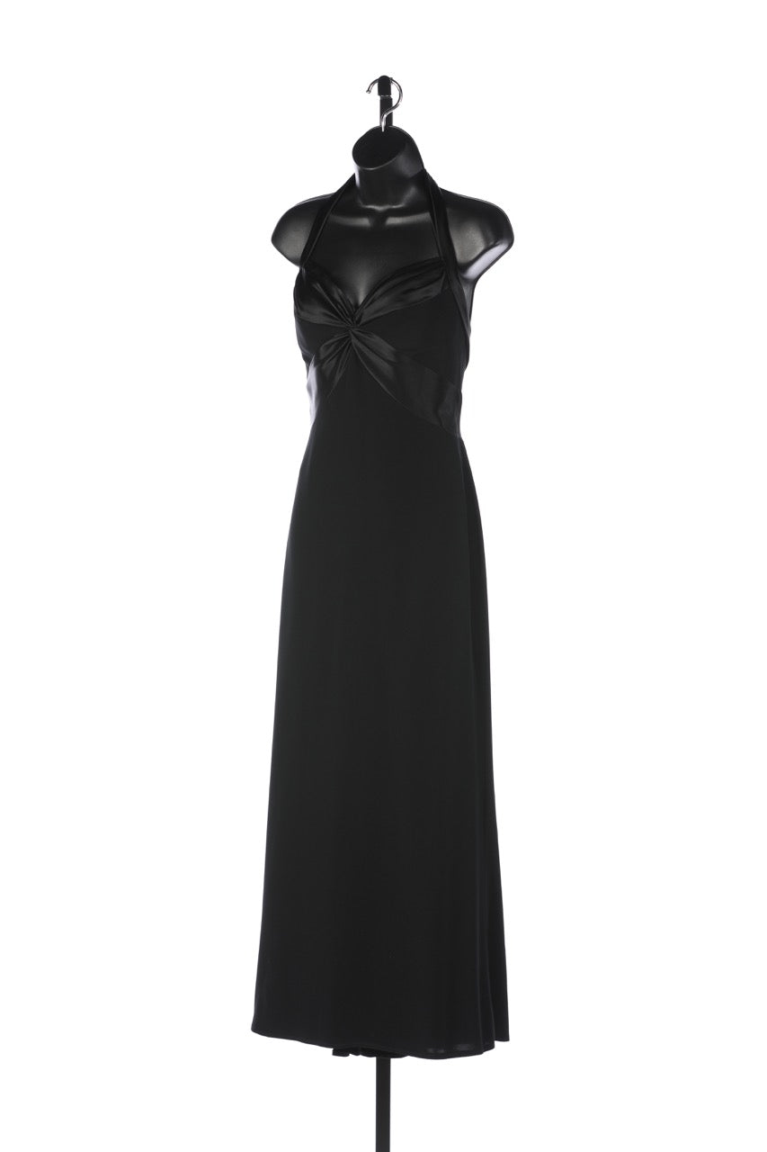 Bob Mackie Black Halterneck Satin Panel Backless Gown