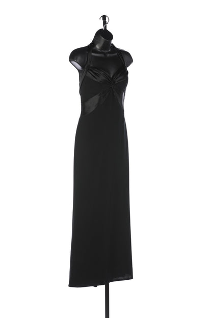 Bob Mackie Black Halterneck Satin Panel Backless Gown