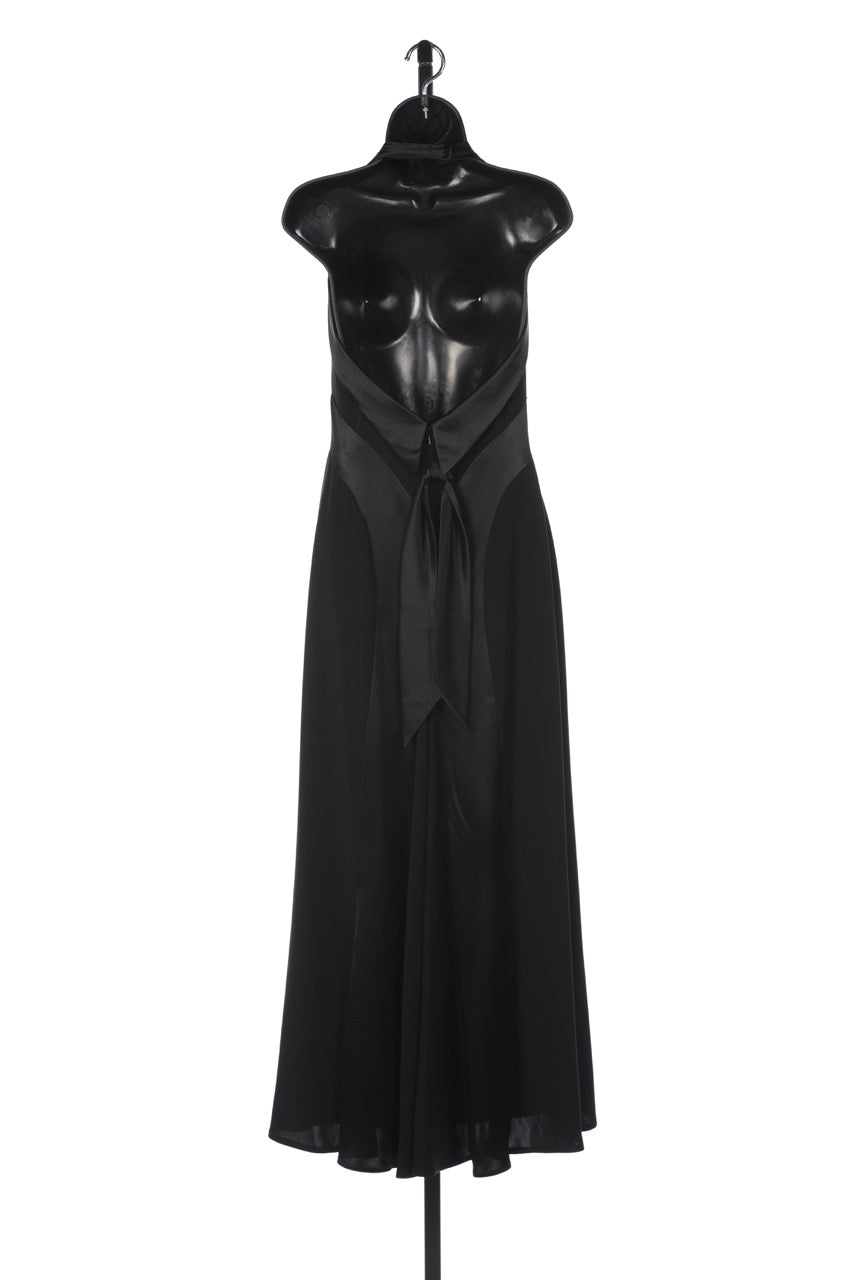 Bob Mackie Black Halterneck Satin Panel Backless Gown