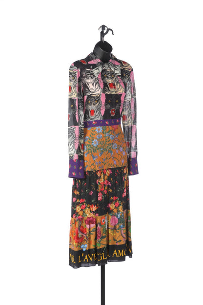 Gucci Multi-Colored "Blind For Love" Panther Floral Midi Dress