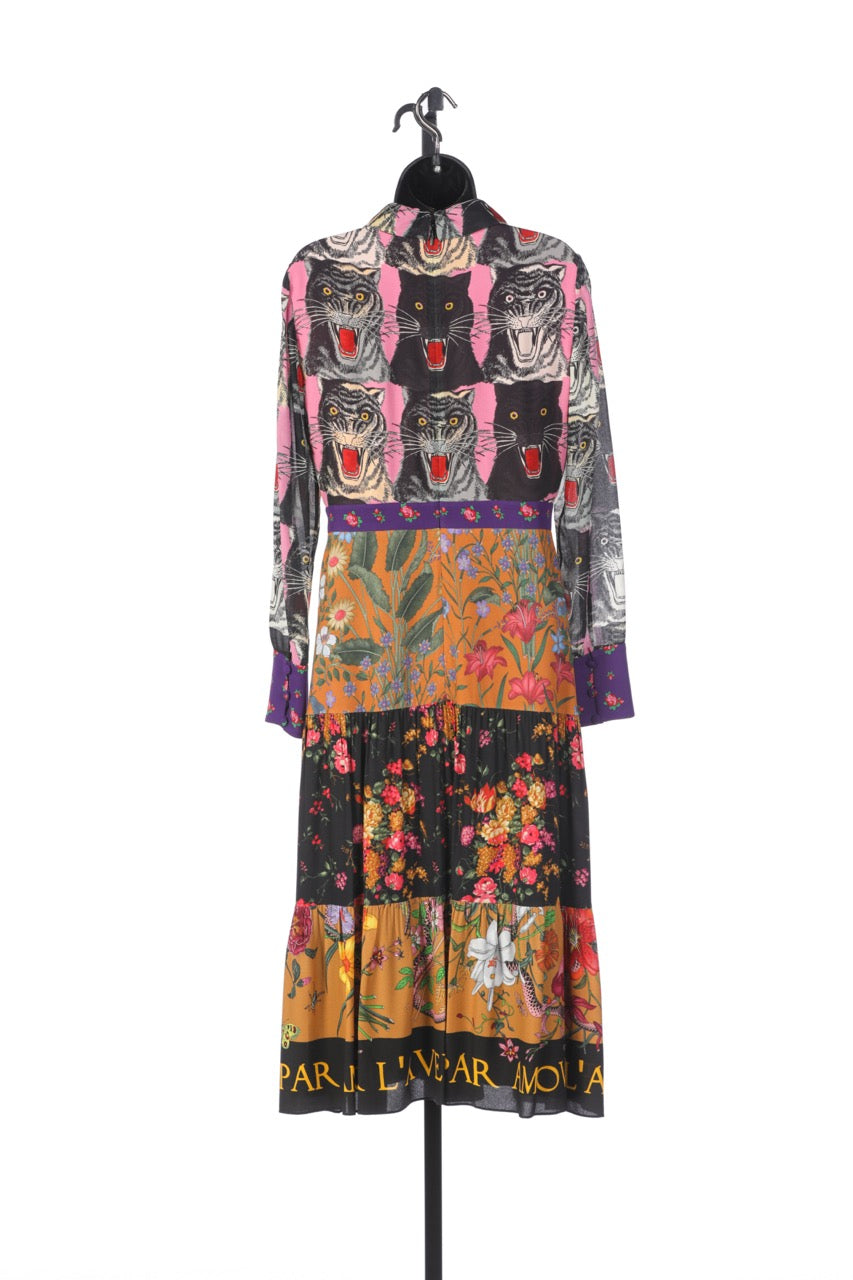 Gucci Multi-Colored "Blind For Love" Panther Floral Midi Dress