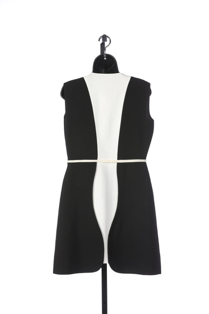 Giambattista Valli Black & White Colorblock Sleeveless Knee-Length Dress with Bow Tie Waist