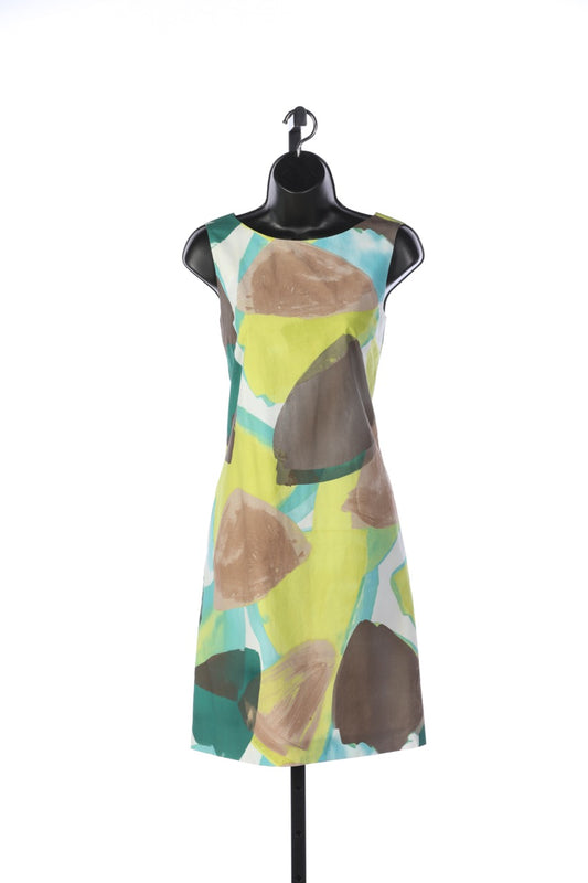 Piazza Sempione Blue Green Grey Sleeveless High-Neck Knee-Length Dress