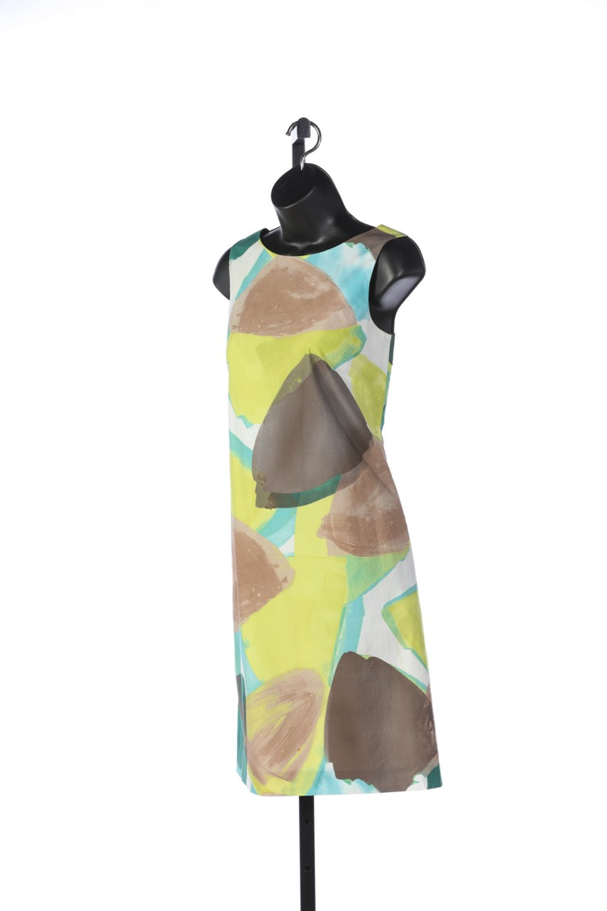 Piazza Sempione Blue Green Grey Sleeveless High-Neck Knee-Length Dress