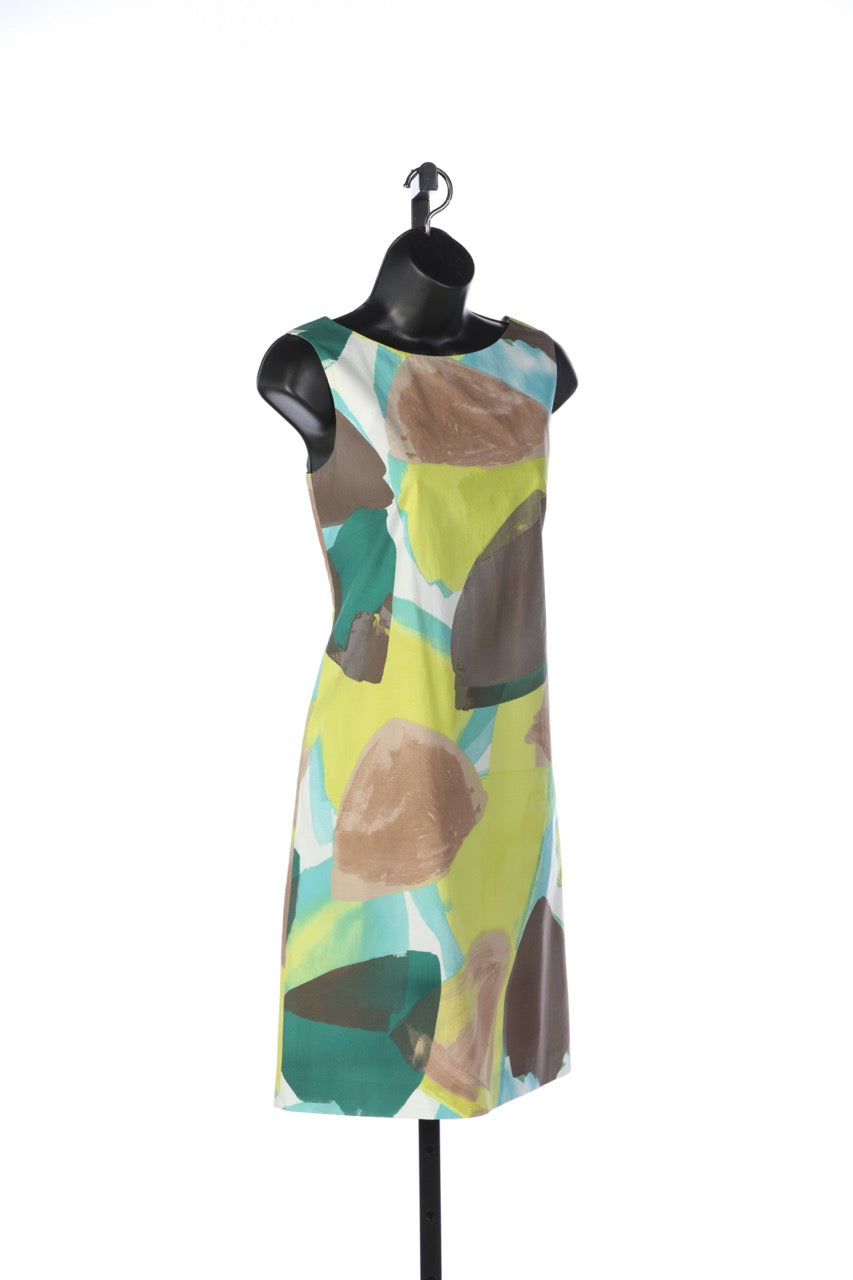 Piazza Sempione Blue Green Grey Sleeveless High-Neck Knee-Length Dress