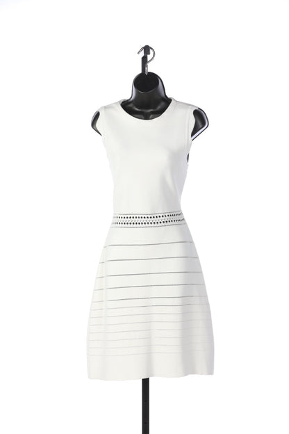 Chloé White Bodycon Dress with Scalloped Hem Sleeves, Mock Neck, and Cut Out Details