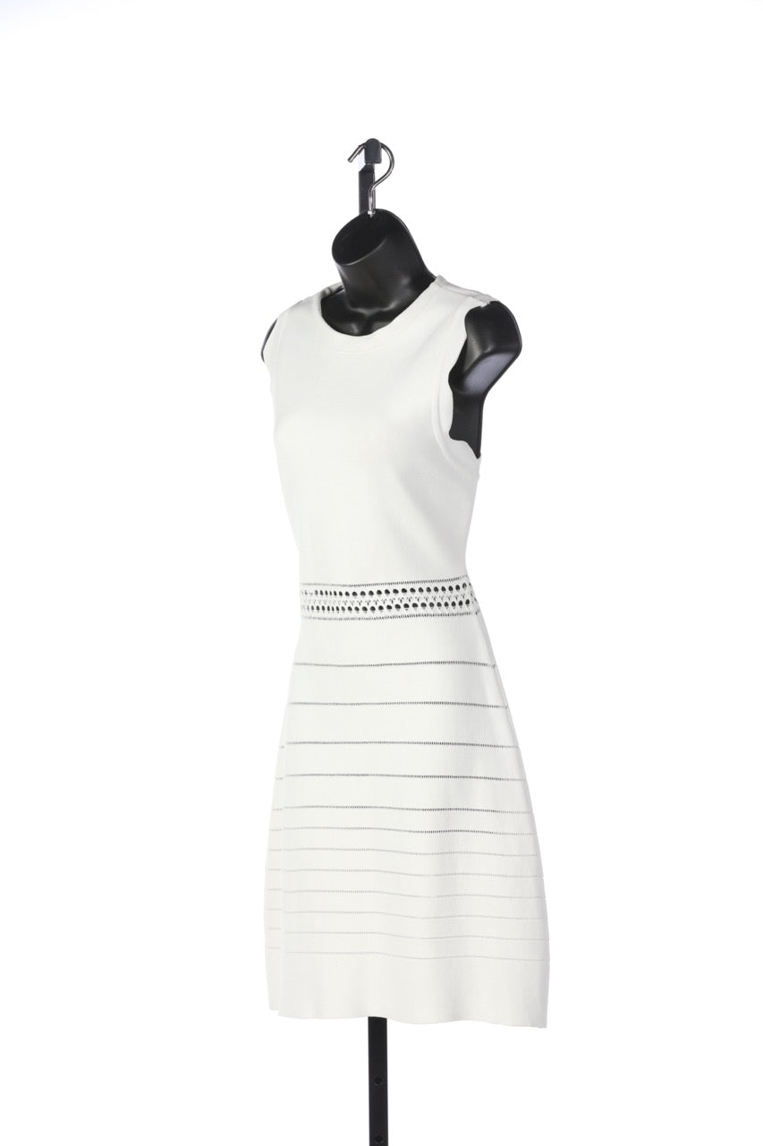 Chloé White Bodycon Dress with Scalloped Hem Sleeves, Mock Neck, and Cut Out Details