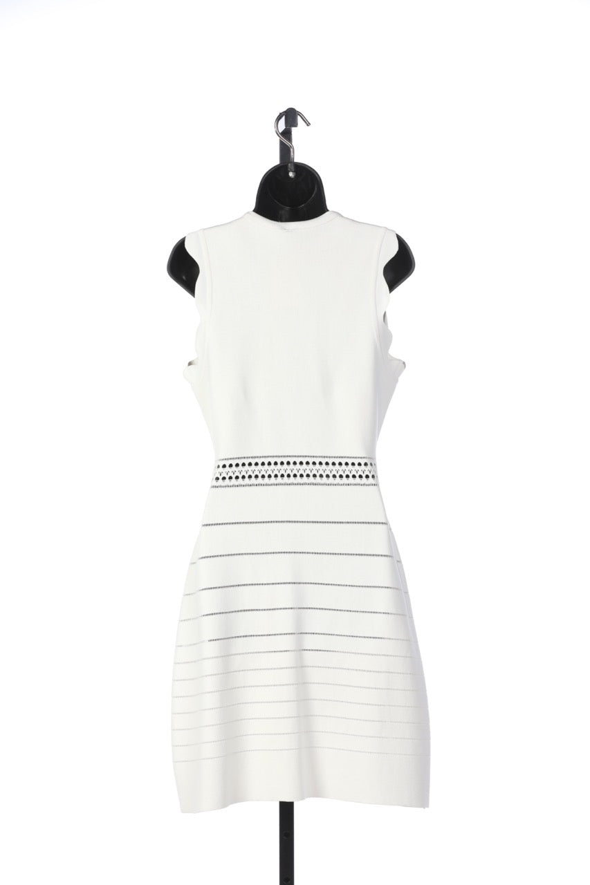 Chloé White Bodycon Dress with Scalloped Hem Sleeves, Mock Neck, and Cut Out Details